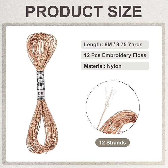 PATIKIL 12 Skeins Embroidery Floss, Metallic Embroidery Thread Nylon Threads Bracelets String for Cross-Stitch Hand Embroidery, Bronze Tone