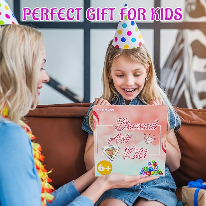 QEUOYSS Diamond Art Kit for Kids with Wooden Frame Art and Crafts for Kids Ages 6-8 -10-12 Easy to DIY Diamond Art for Kid and Adult Beginners Home Wall Decoration (Butterfly)
