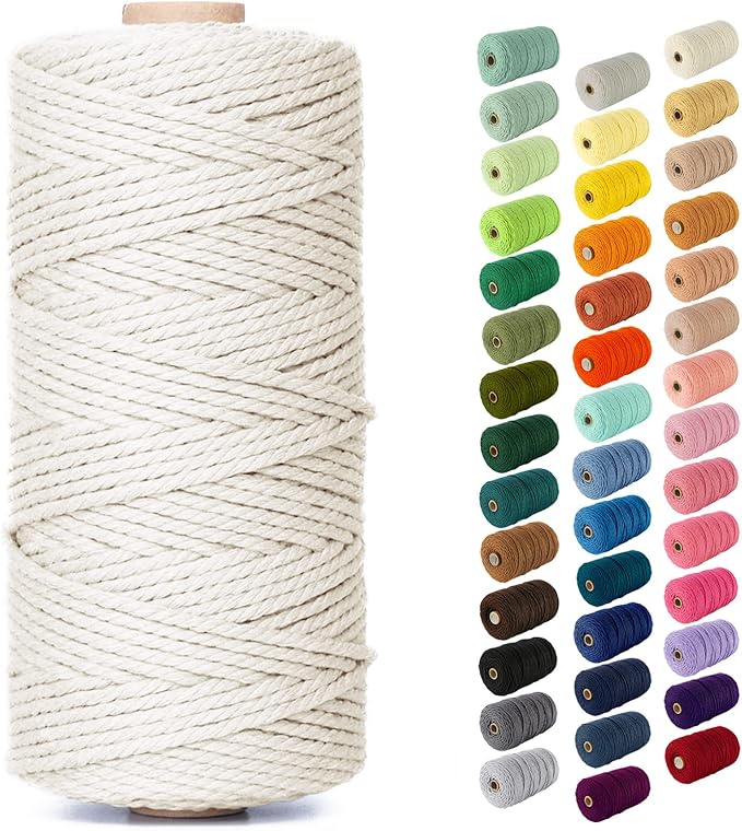 Nook Theory Macrame Cord - 3mm 109 Yards Cotton Rope, 4mm 5mm Yarn, String for Crafts, Perfect for Macrame Wall Hanging and Boho Decorations (Cream)