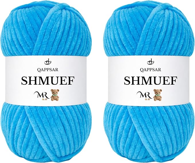 SHMUEF Chenille Yarn 2-Pack – Ultra Soft Velvet Yarn, Super Bulky Weight (5–6 mm), Yarn for Crochet, Amigurumi & Baby Blankets (Vibrant Blue)