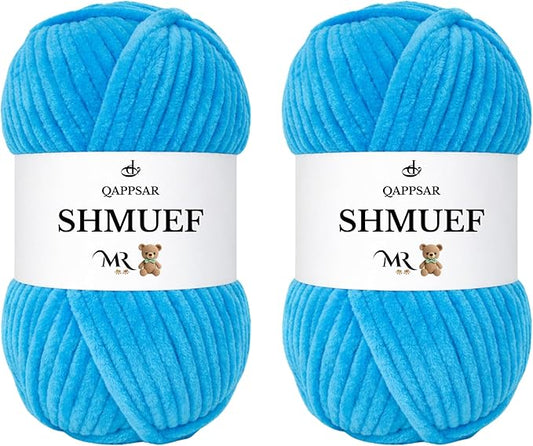 SHMUEF Chenille Yarn 2-Pack – Ultra Soft Velvet Yarn, Super Bulky Weight (5–6 mm), Yarn for Crochet, Amigurumi & Baby Blankets (Vibrant Blue)