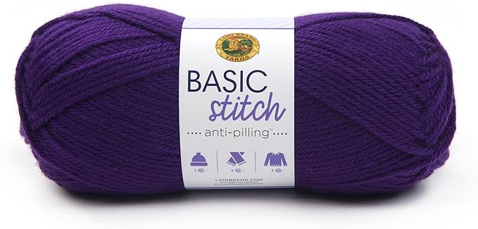 Lion Brand Yarn Basic Stitch Anti-Pilling Knitting Yarn, Yarn for Crocheting, 1-Pack, Purple