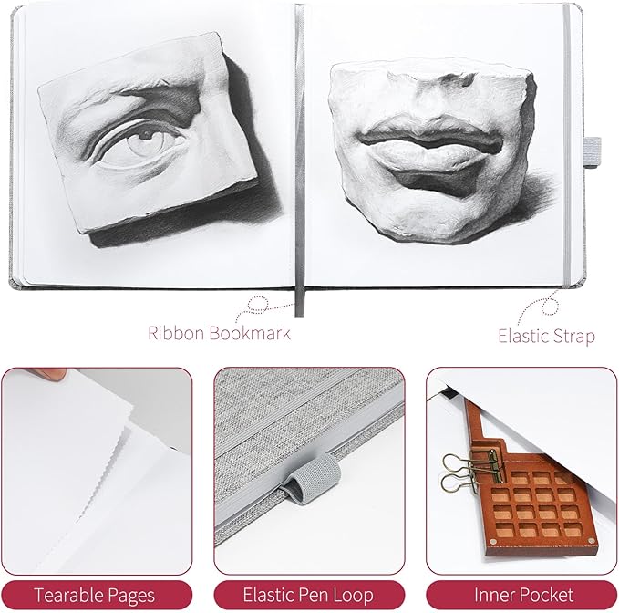 Vienrose 8.3"x8.3" Sketch Books, Linen Cover Hardbound Sketching Book with Acid-Free Paper, Drawing Pad for Kids, Beginners & Professionals, Art Supplies for Adults & Students(Grey, 60 Sheets)