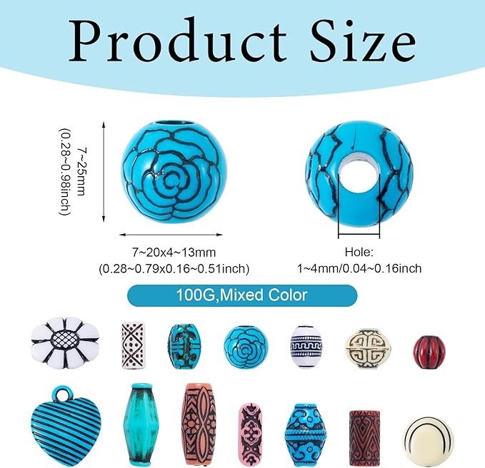 Cheriswelry Assorted Acrylic Beads for Bracelet Making Kit Vintage Bead Tube Barrel Round Heart Charm Beads Aesthetic Bead Spacers 7-25mm for Necklace Keychain Halloween Jewelry Making (100G)