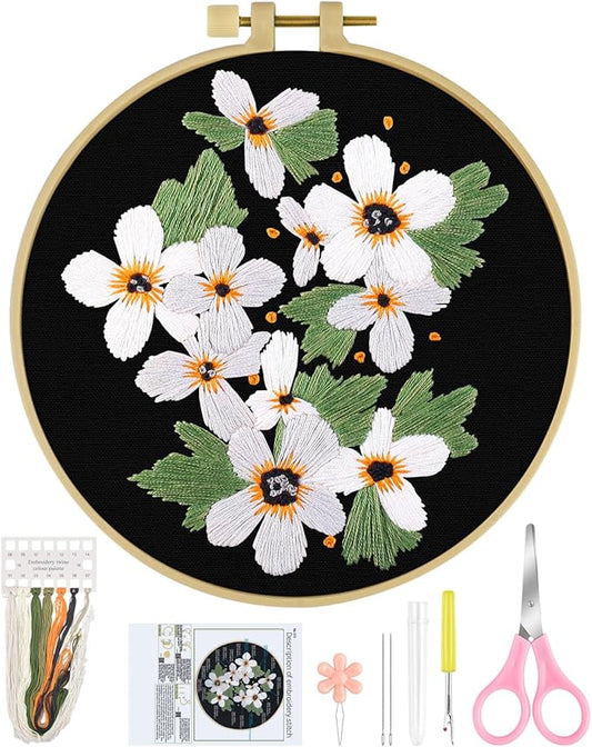 ERKOON Embroidery Kit for Beginners, Flower Cross Stitch Set Include Embroidery Cloth Hoops Threads for Craft Lover Hand Stitch with Embroidery Skill Techniques (Wildflowers)