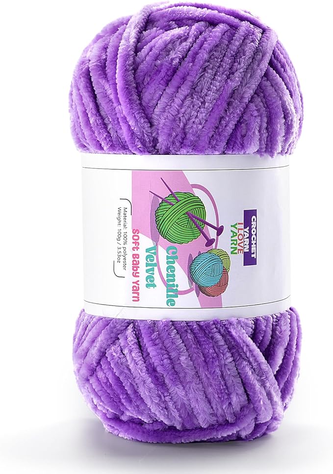 Plush Chenille Chunky Yarn, Velvet Fluffy Yarn for Hand Knitting, Baby Yarns for Crocheting Soft Making Blankets, Scarves, Dolls (3.5oz 87.5yds Each)