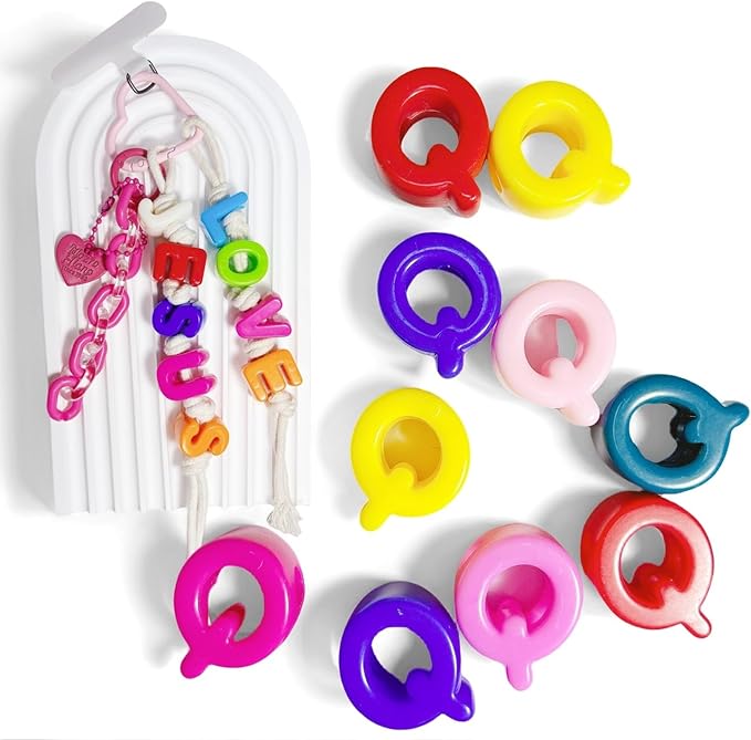 Maerolre 20Pcs Large Letter Beads, 20mm Big Acrylic Bubble Alphabet Beads, Colorful Plastic Beads for DIY Keychains, Jewelry Making, Phone Crafts Projects - Q