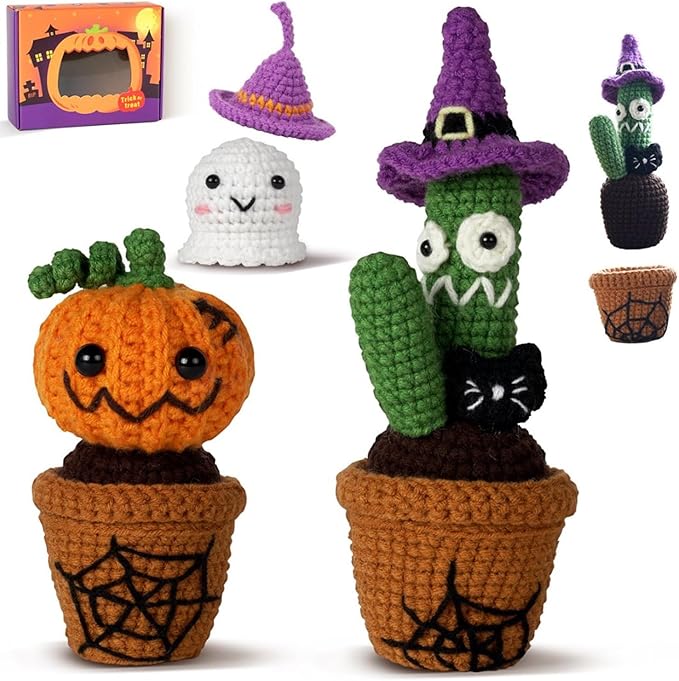 Spearlcable Crochet Kit for Beginners Halloween Crochet Starter Kit DIY Amigurumi Crafts for Adults with Step-by-Step Video Tutorials, DIY Crochet Knitting Kit Halloween Decor