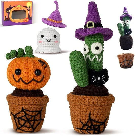 Spearlcable Crochet Kit for Beginners Halloween Crochet Starter Kit DIY Amigurumi Crafts for Adults with Step-by-Step Video Tutorials, DIY Crochet Knitting Kit Halloween Decor