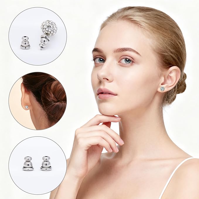 earring backs replacements,bullet earring backs for studs/droopy ears, secure locking backings for sensitive ears, hypoallergenic&comfortable (white gold 6 pcs)