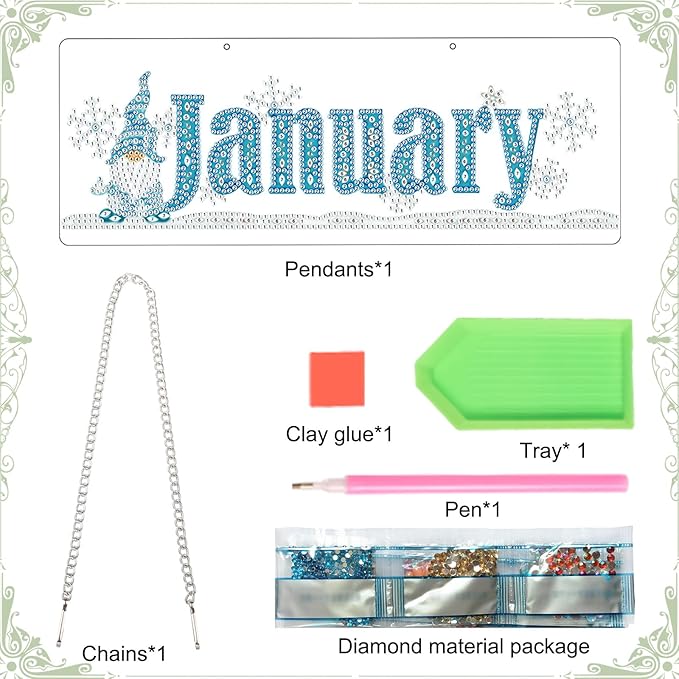 Diamond Painting Kits Hanging Pendants, DIY Crystal Rhinestone Wreath Kits, Colored Imitation Art Point Crystal Diamond Art Window Pendants Home Garden Wall Door Birthday Festival Gifts (January)