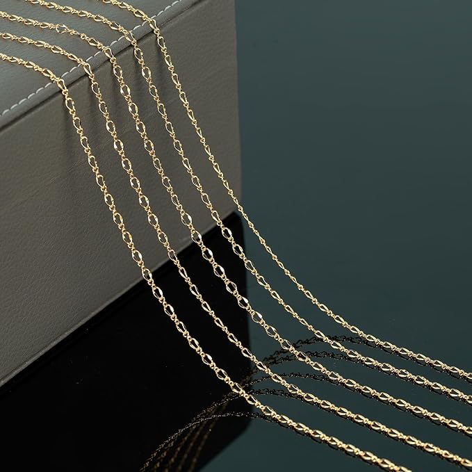 YOUBEIYEE 32.8 Feet 18K Gold Plated Jewelry Chains Bulk, Solid Brass Lip Cable Chain for Women Necklace Bracelet DIY Jewelry Findings