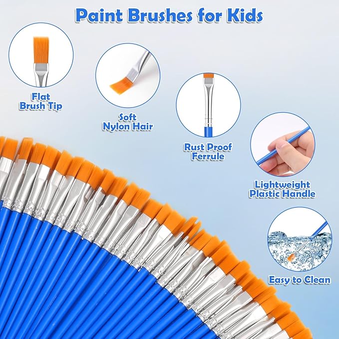 126 Pcs Flat Paint Brushes for Acrylic Painting, Small Paint Brushes Bulk, Kids Paint Brushes Set for Art Crafts Classroom Oil Watercolor Canvas Face Painting
