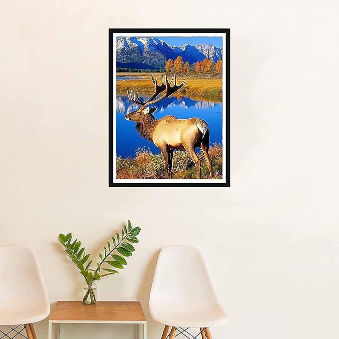 SKRYUIE DIY 5D Diamond Art Painting by Numbers Kits Animal, Diamond Art Elk Crystal Embroidery Cross Stitch Art Craft Wall Sticker Decoration Wall Decoration 30x40cm(12x16in)
