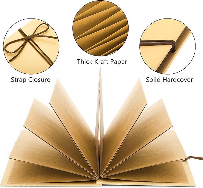 Hacaroa 4 Pack 6 x 8 Inches Accordion Scrapbook Brown Pages, Hardcover Kraft Paper Photo Albums, Stretchable Folding DIY Handmade Adventure Book Gift for Anniversary, Monther's Day, Graduation