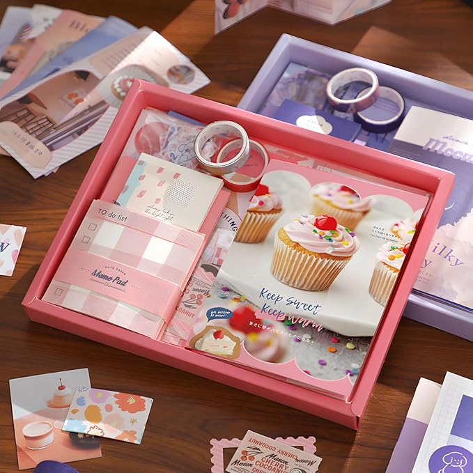 joychoic 348 pcs pink scrapbook supplies kit, dessert junk journal, scrapbooking and journaling materials, large aesthetic collection for women, stationery arts craft, adults daily