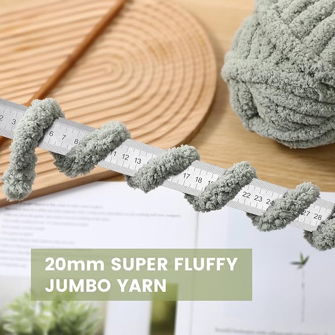 8 Pack Sage Green Chunky Chenille Yarn for Hand Knitting, Chunky Chenille Yarn, Jumbo Big Thick Chunky Yarns for Crocheting, Super Bulky Chunky Knit Blanket Yarns (27.9 yds,7.97 oz Each Skein)