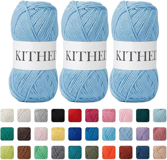 Cotton Yarn，10.5oz，526yard，3 Pack ，Soft Yarn for Crocheting and Knitting (27 Sky Blue)