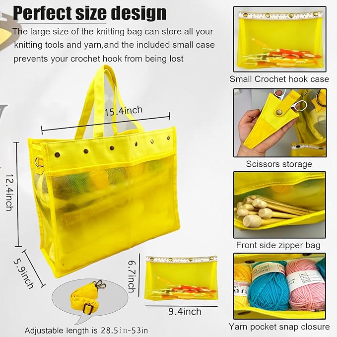 Knitting Bag Large Yarn Storage Organizer,Crochet Bags and Totes,Yarn Bags for Crocheting,Crochet Storage Bags for Crochet Hooks,Knitting Needles,Knit Bags for Crochet Lovers,Mother's Day Gift(Yellow)