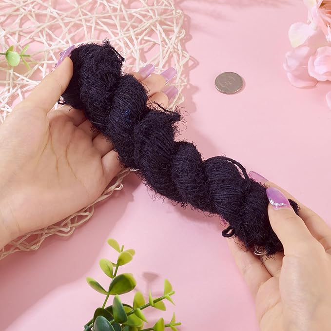 65.62 Yards Sari Silk Ribbon Yarn, Black Sari Ribbon Yarn Tassels Skeins Vintage Fabrics Crafts for Knitting Crocheting Macrame Tassels Scrapbook Craft Project Decor