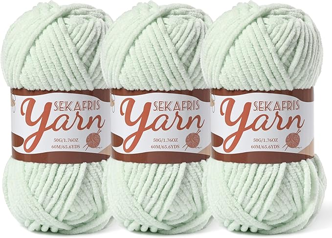 3 Pack Fluffy Velvet Yarn for Crocheting，Baby Blanket Yarn for Crocheting Soft，150g(196.8yds) Amigurumi Yarns，Plush Chenille Crochet Yarns，Puzzle Yarn for Crochet Weaving Craft(3 Fruit Green)