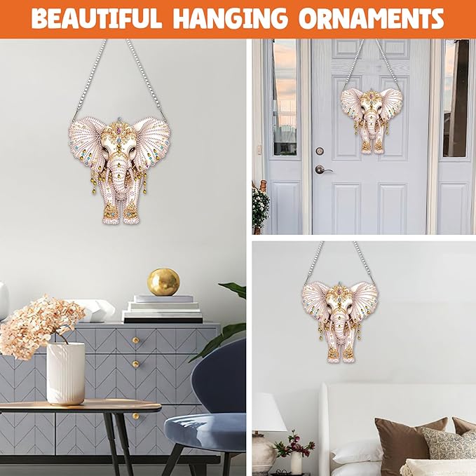 NAIMOER Diamond Art Hanging Kits for Adults Elephant, 5D Special Shaped Rhinestone, DIY Acrylic Diamond Art Painting Window Pendants Home Garden Wall Hanging Ornament Kits, Double Sided