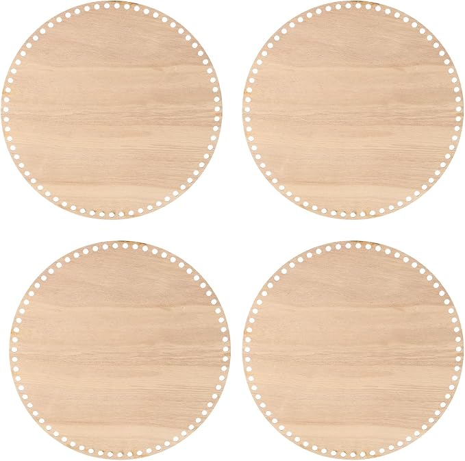 PATIKIL 10" Diameter Crochet Basket Bottom, 4Pcs Round Crochet Knitting Wooden Base for DIY Craft Weaving Basket Making Supplies Home Decoration, Dark Wood Color