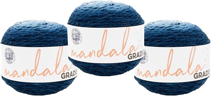 Lion Brand Yarn Mandala Gradient, Multicolor Yarn for Knitting, Crochet and Crafting, Steel Blue, 3 Pack