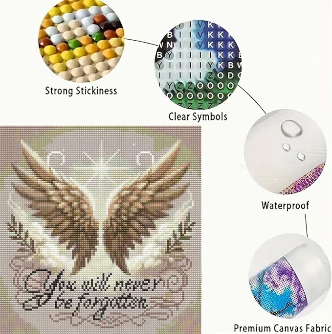 GEMFAMILY Angel Wings 5D Diamond Painting Kits for Adults,Diamond Art Kits for You Will Neve be Forgotten, DIY Round Full Diamond Dots Painting and Craft Gifts for Home Wall Decoration 13.8×13.8Inch