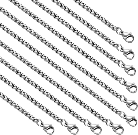 youbeiyee 10pcs stainless steel necklace chains bulk square rolo chain necklaces for men and women jewelry diy making (20inch)