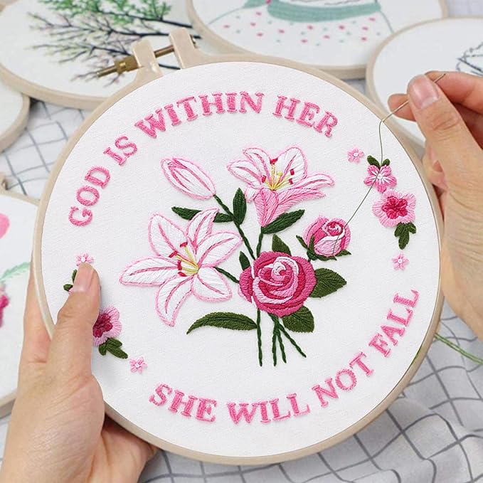 Louise Maelys Embroidery Kits for Beginners,Cross Stitch Kit for Adults,DIY Needlepoint with Easter Tulip Rose Flowers Pattern