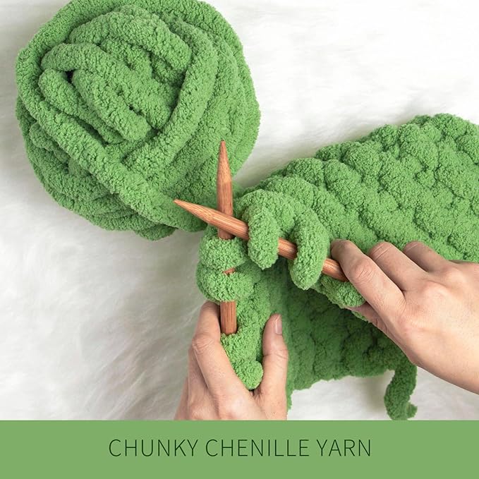 Avocado Green Chunky Chenille Yarn for Crocheting Bulky Thick Fluffy Yarn for Knitting,Super Bulky Hand Blanket, Soft Plush Yarn Crochet Carpet/Scarf/Cushion/ 8 Jumbo Pack(63.76oz/197.68yd