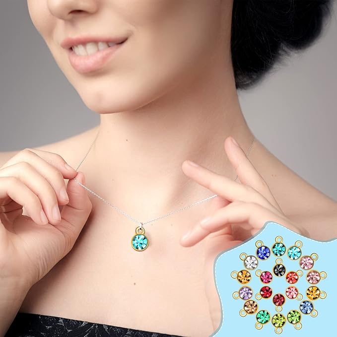 80 Pieces Crystal Birthstone Charms with 200 Jump Ring Handmade DIY Beads Pendant Mixed Color Birthstones for Jewelry Making Round Charms for Bracelets Necklaces Jewelry Findings (Bright Color)