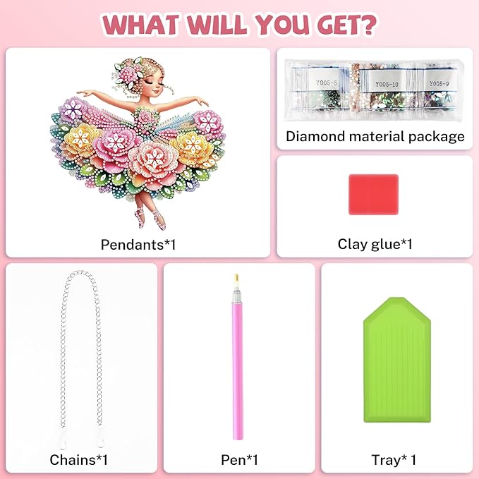 Bowetile Ballet Girl Diamond Art Hanging Kits for Adults, Diamond Art Suncatchers Dream Dancer, 5D Special Shape Diamond Painting Pendant Window Ornament Gifts for Home Wall Door Garden Decor