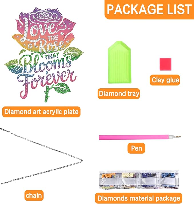 Ginfonr Diamond Painting Kits Hanging Pendant, Rose Diamond Art Kits for Adults, Special Shaped Rhinestone Valentine's Day Diamond Art, Double Sided Hanging Kits for Garden Wall Window 8 x 8 inch