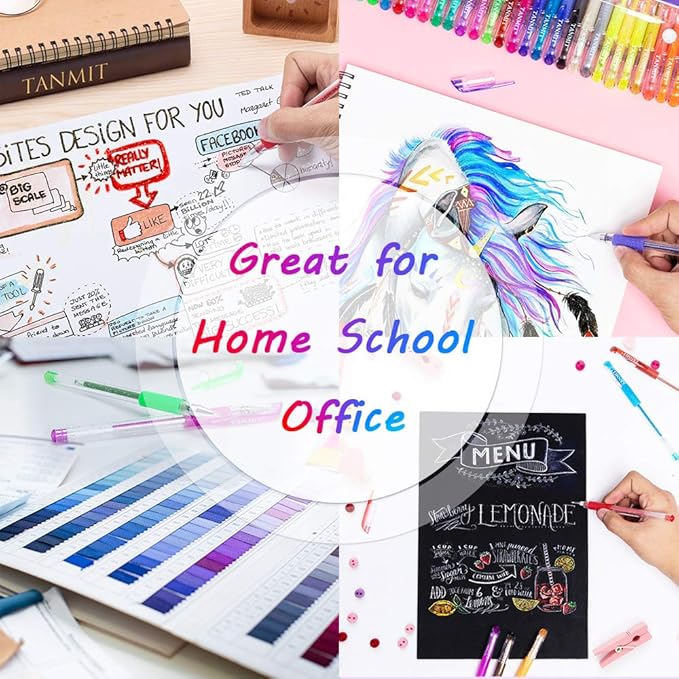 TANMIT Gel Pens, 33 Color Gel Pen Fine Point Colored Pen Set with 40% More Ink for Adult Coloring Books, Drawing, Doodling, Scrapbooks Journaling