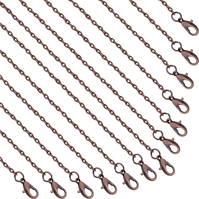 lemonkey 24 pack necklace chains bulk,red copper plated diy cable link chains for jewelry making 22 inches