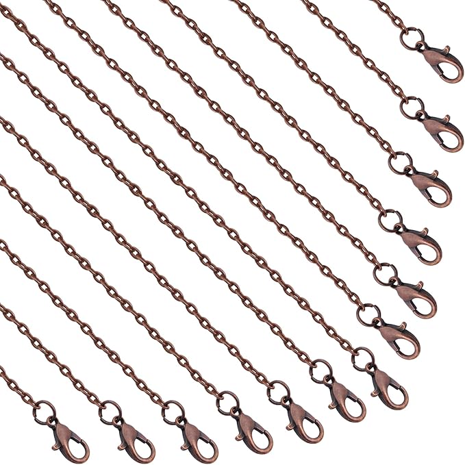 lemonkey 24 pack necklace chains bulk,red copper plated diy cable link chains for jewelry making 20 inches