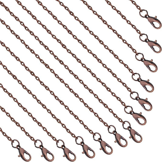 lemonkey 24 pack necklace chains bulk,red copper plated diy cable link chains for jewelry making 20 inches