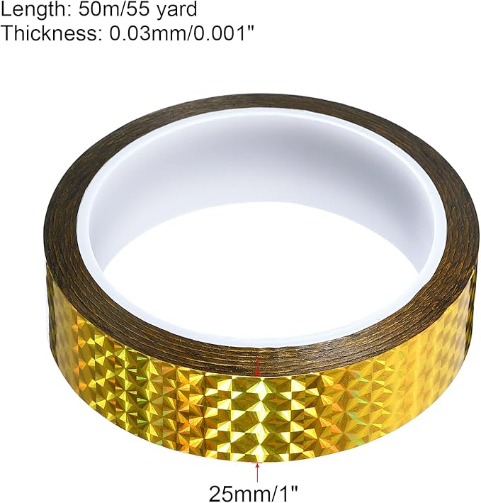 PATIKIL Prism Tape 1 Inch x 55 Yards, Holographic Metalized Reflective Adhesive for Detailing Accent Wall Decor Art, Gold