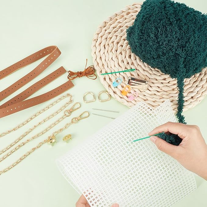 WADORN DIY Knitting Crochet Bag Making Kit, Handmade Woven Tote Bag Making Materials Set Women Shoulder Bag Making Accessories Hand Crafting Yarn Weaving Kit Birthday Christmas Gift, Green