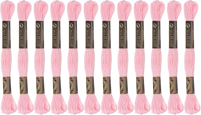 HARFINGTON 12 Skeins Embroidery Floss 8m Each Egyptian Long Fiber Cotton Cross Stitch Thread 26S/2x6 for Embroidery Projects Bracelet, Light Pink