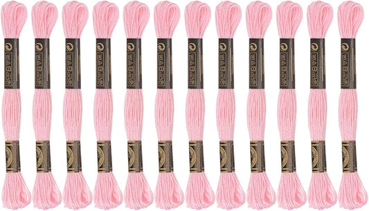 HARFINGTON 12 Skeins Embroidery Floss 8m Each Egyptian Long Fiber Cotton Cross Stitch Thread 26S/2x6 for Embroidery Projects Bracelet, Light Pink