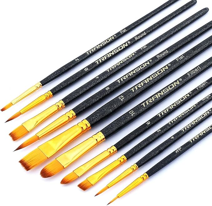 Transon 20pcs Art Painting Brush Set for Acrylic Watercolor Gouache Hobby Craft Face Painting Black