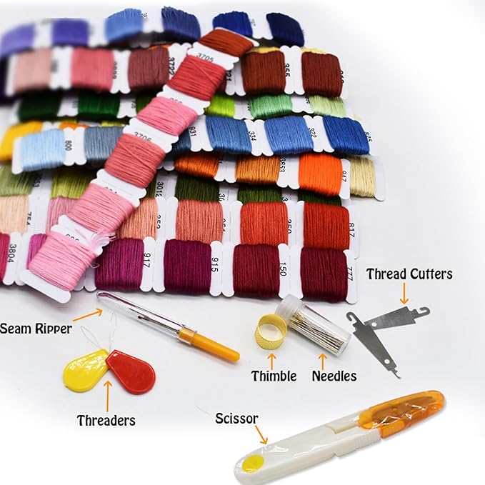 Embroidery Floss Thread Kit 100％ Cotton Floss Bobbins and Cross Stitch Kit Bracelets Floss Crafts Floss (96 Color)