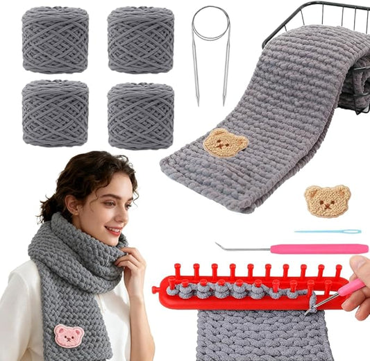 yarniss knitting loom kits with plush yarn for beginner,knitting scarf kits with step by step tutorial,learn to knit kit for teens & adults