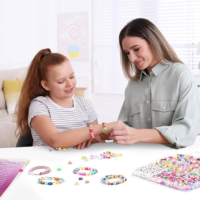 2300pcs Polymer Clay Beads Bracelet Making Kit, 24 Style Cute Fun Beads for Friendship Bracelets Letter Beads Charms Kit for Jewelry Making DIY Arts and Crafts Birthday Gifts Toys for Kids
