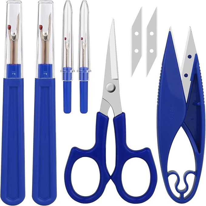 CampTek Seam Ripper & Thread Remover Kit - Professional Ergonomic Stitch Cutter Tools for Quilting, Leather, Denim, Cross Stitch | Sewing Supplies with Patch Remover, Durable Sewing Kit Tools (Blue)