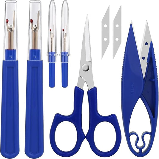 CampTek Seam Ripper & Thread Remover Kit - Professional Ergonomic Stitch Cutter Tools for Quilting, Leather, Denim, Cross Stitch | Sewing Supplies with Patch Remover, Durable Sewing Kit Tools (Blue)