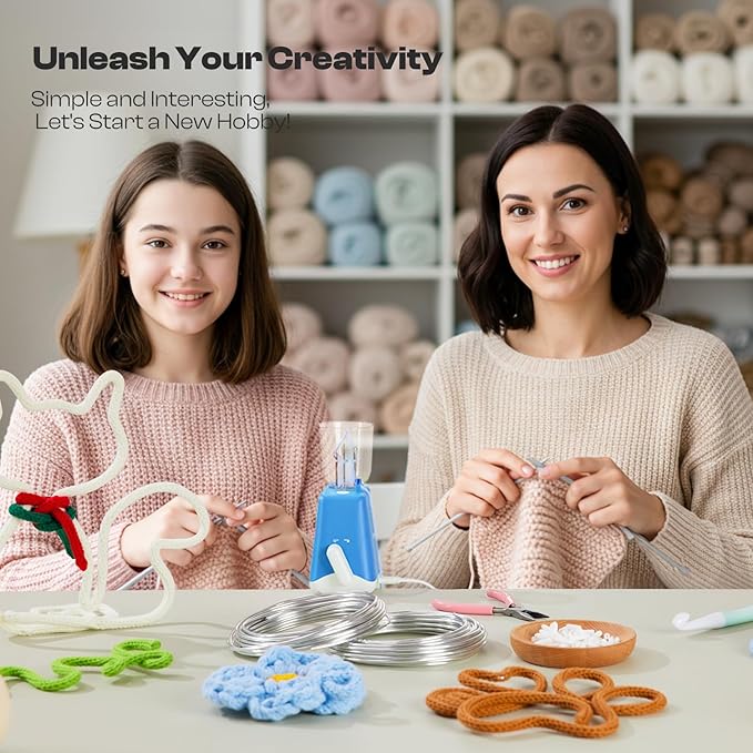 Caydo iCord Maker Kit for Beginners, 92pcs i-Cord Knitting Set for DIY Handicrafts Making, Quickly Knitting iCord with i Cord Knitting Machine Create Pretty Crafts, Ideal Present